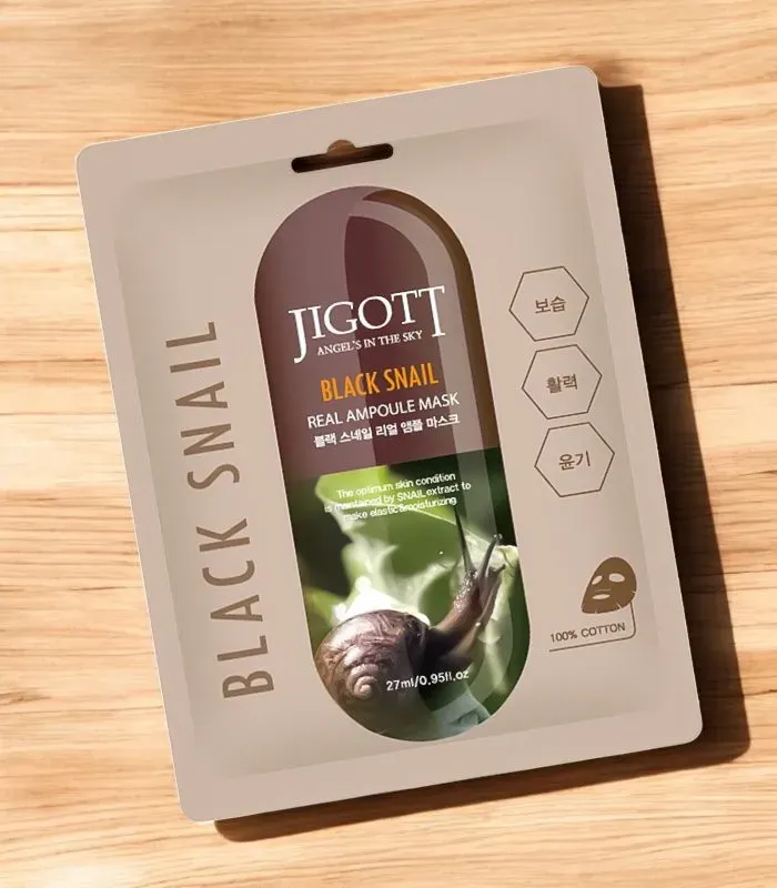 Jigott Black Snail Real Ampoule Mask – pflegende Gesichtsmaske 27 ml