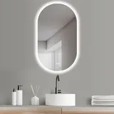 Hoko Badspiegel LED Anti-fog Wandspiegel Oval 60x100 cm+LED Wechsel Warmweiß-Kaltweiß-Neutral. Licht mit Touch/Wand Schalter einschaltbar. Triest