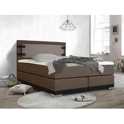 Boxspringbett INOSIGN "Strada", braun, B:161cm L:208cm, Holz teilmassiv, Stoff, Metall, Kunstleder, Komplettbetten, Boxspringbett, incl. Topper, 3 Breiten, 3 Härtegrad-Ausführungen