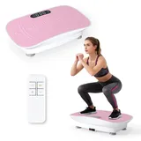 GYMAX Vibrationsplatte, Rüttelplatte Sport für Zuhause mit 10 Schüttelmodi, LED-Display & Fernbedienung, Leise & Kompakte, Vibrationsboard für Körperformung & Entspannung (Weiß+Rosa)