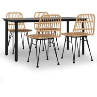 5-tlg. Garten-Essgruppe Poly Rattan - Braun/Schwarz