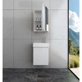 Faizee Home | Badmöbel Set Weiß – Waschtisch mit Unterschrank, Keramik-Waschbecken & Spiegelschrank | Inkl. Wasserfall-Armatur in Chrom | Modernes Badezimmermöbel mit elegantem Design