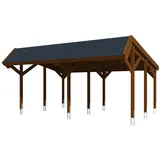 SKANHOLZ Skan Holz Carport Harz mit schwarzen Schindeln 624 x 560 cm Nuss