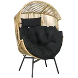 Outsunny Rattansessel, Rattan Korbsessel mit dickem Sitzkissen für Terrasse Sand