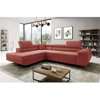 Easy4You Ecksofa Rosa Astorp Kord L-Form – 277 cm - Schlafsofa mit Bettkasten und Schlaffunktion - Eckcouch mit Stauraum und Metallfüße – Lin... - Rosa