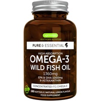 Igennus Healthcare Nutrition Ultra pures Omega 3 Fischöl Konzentrat mit Astaxanthin, 1000mg EPA DHA Fettsäuren, höchst absorbierendes Wildfischöl in Triglycerid-Form, 180 Kapseln, von Igennus