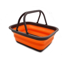 SAMMART 9.2L zusammenklappbar Containeranne mit Griff-tragbarer Picknickkorb für den Außenbereich–platzsparender Aufbewahrungsbehälter (Braun/Orange)
