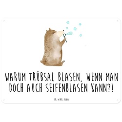 Mr. & Mrs. Panda Metallschild DIN A3 Bär Seifenblasen – Weiß – Geschenk, Blechschild, Metallschild, (1 St) weiß