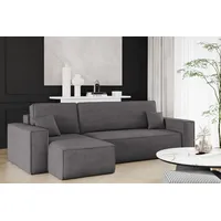 yourhouse24 Ecksofa Gepolstertes KARL L-Form, Cord&Bouclé-Stoff, mit Schlaffunktion und Bettkasten, Seite universal grau
