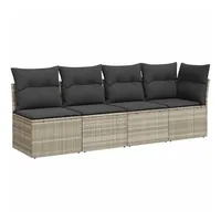 vidaXL Gartensofa mit Kissen 4-Sitzer Hellgrau Poly Rattan