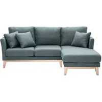 miliboo Skandinavisches 4-Sitzer-Ecksofa rechtsseitig mit abziehbarem, graugrünem Stoff und hellem Holz OSLO