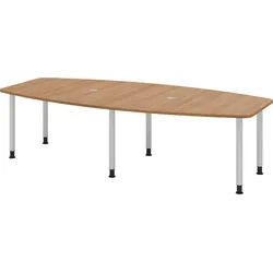bümö Konferenztisch oval 280x130 cm großer Besprechungstisch in Nussbaum, Besprechungstisch mit Gestell in silber, Meetingtisch für 10 Personen,