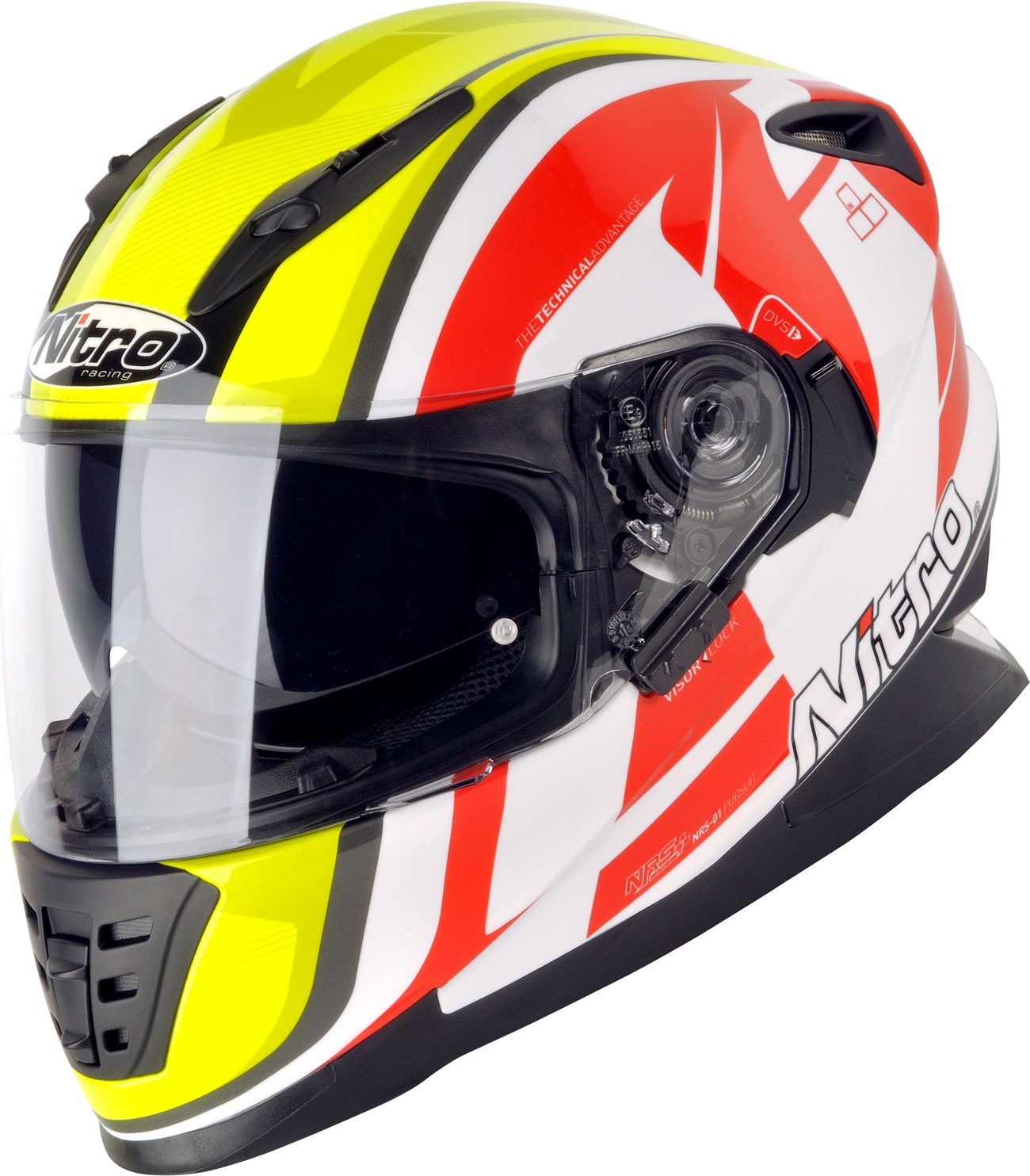 Nitro NRS-1 Pursuit, casque intégral - Blanc/Jaune Néon/Rouge - XXL