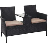 MCW Poly-Rattan Sitzbank mit Tisch E24 Schwarz Kissen Creme