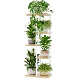 Bamworld Blumenständer Pflanzenständer Pflanzenregal Blumenregal Blumenständer holz 5 Etagen Metall Garten Ecke Balkon Wohnzimmer(Weiß)