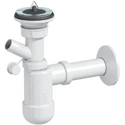Prevex Preloc Basic Siphon für Waschbecken ø32 mm Anschluss an Waschmaschine Metallsieb Gummistopfen Abflussrohr mit Rosette