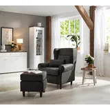 Home Affaire Ohrensessel HOME AFFAIRE "Eric", grau (anthrazit), B:89cm H:98cm T:88cm, Luxus-Microfaser Vintageoptik (100% Polyester);Struktur Karo( 100% Polyester), Sessel, Ohrensessel, inklusive Hocker in Karostoff oder Luxusmicrofaser Vintageoptik