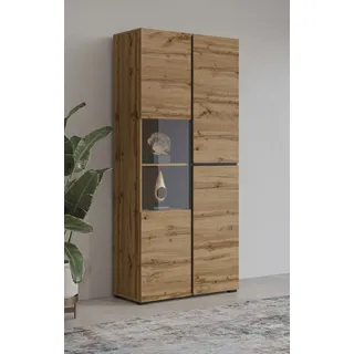 INOSIGN Vitrine »Cross, Höhe 183,5 cm, moderne grifflose Standvitrine mit 3 Türen«, Hochschrank mit viel Stauraum, Glastür und verstellbaren Einlegeböden, braun