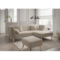 Ecksofa INOSIGN "Colori L-Form", beige, B:264cm H:80cm T:160cm, 100% Polyester, Sofas, Holzfußfarbe wählbar, inkl. 4x Zierkissen