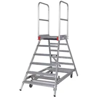 Euroline Premium 516 Mobile Podesttreppe beidseitig begehbar mit Zentralfeststellung fahrbar 6 Stufen