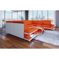 Sofa Dreams Wohnlandschaft Polstersofa Couch Stoff Sorrento U Form Stoffsofa, mit LED, ausziehbare Bettfunktion, USB-Anschluss, Designersofa orange