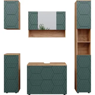 Vicco Badmöbel-Set Irma, Grün 5-teilig Hochschrank Midischrank 81 cm