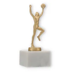 Pokal Metallfigur Basketballer goldmetallic auf weißem Marmorsockel 16,8cm