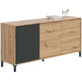 Habitdesign Habitdesign, modernes Sideboard mit 2 Türen und 3 Schubladen – Buffet & Beistellschrank für Wohnzimmer oder Esszimmer in Eiche Nodi & Anthrazit, Maße: 154 x 74 x 41 cm (B x H x T), Modell Brooklyn