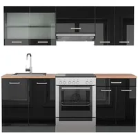 Vicco Küchenzeile R-Line 200 cm Schwarz Hochglanz/Anthrazit