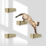 Rohrschneider Katzentreppe für Katzenwand | Kletterwand Katzen Holz Natur | Wandelemente | Kratzstamm mit starkem Sisalseil | Traglast bis 35 kg | 7 x 7 x L 21 cm (4er Set)