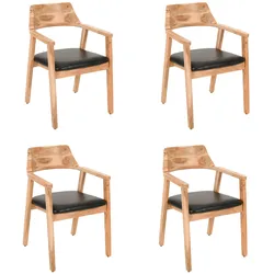 Esszimmerstuhl massive Akazie natur Sitz Echtleder schwarz ANGEL (4er-Set)