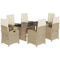 VidaXL 7-tlg. Garten-Essgruppe mit Kissen Beige Poly Rattan