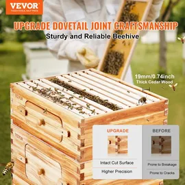 Vevor Bienenstock, Zander Beute für 30 Rahmen, mit Bienenwachs beschichtetes Holz, 2 tiefe + 1 mittelgroßer Bienenkasten, Langstroth-Bienenstock-...