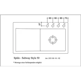 Villeroy & Boch Subway Style 50 rechts stone white + Handbetätigung
