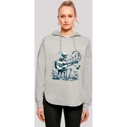 Kapuzenpullover F4NT4STIC "Skelett spielt Gitarre, Musik, Liebe", Damen, Gr. L, grau, Obermaterial: 100% Baumwolle, casual, oversize, Langarm, Pullover, Premium Qualität