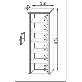VCM Standregal 40 x 30 x 180 cm Weiß