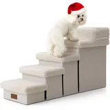 COZY KISS Haustiertreppe für Kleine Hunde mit Stauraum, Hundetreppe Faltbare für Hochbett, Hunde Treppe Hunderampe mit Rutschfestem Boden, Lecksichere, Bis Zu 80kg, 33x101x54cm, 5 Stufen, Beige