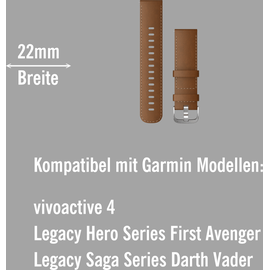 Garmin Schnellwechsel Ersatzarmband 22mm Leder braun/silber (010-12932-24)