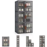 KOMFOTTEU Aufbewahrungsbox mit 12 Fächern aus Kunststoff stapelbar, stapelbare Schuhboxen mit transparenten magnetischen Türen, Schuhregal Organizer für Kleidung, Schuhe, Grau