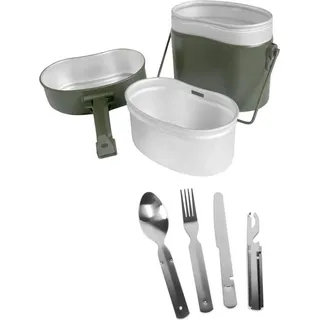 normani Geschirr-Set (6-tlg), Edelstahl, Camping Geschirr Essgeschirr Outdoor Besteck Kochgeschirr grün