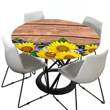 Morbuy Rund Tischdecke Elastisch, Blumen Drucken Rund Tischdecken Wasserdicht Lotuseffekt Abwaschbar Abwischbar Tischtuch für Dekoration Küchentisch Garten Outdoor (Durchmesser 120cm,Planke)