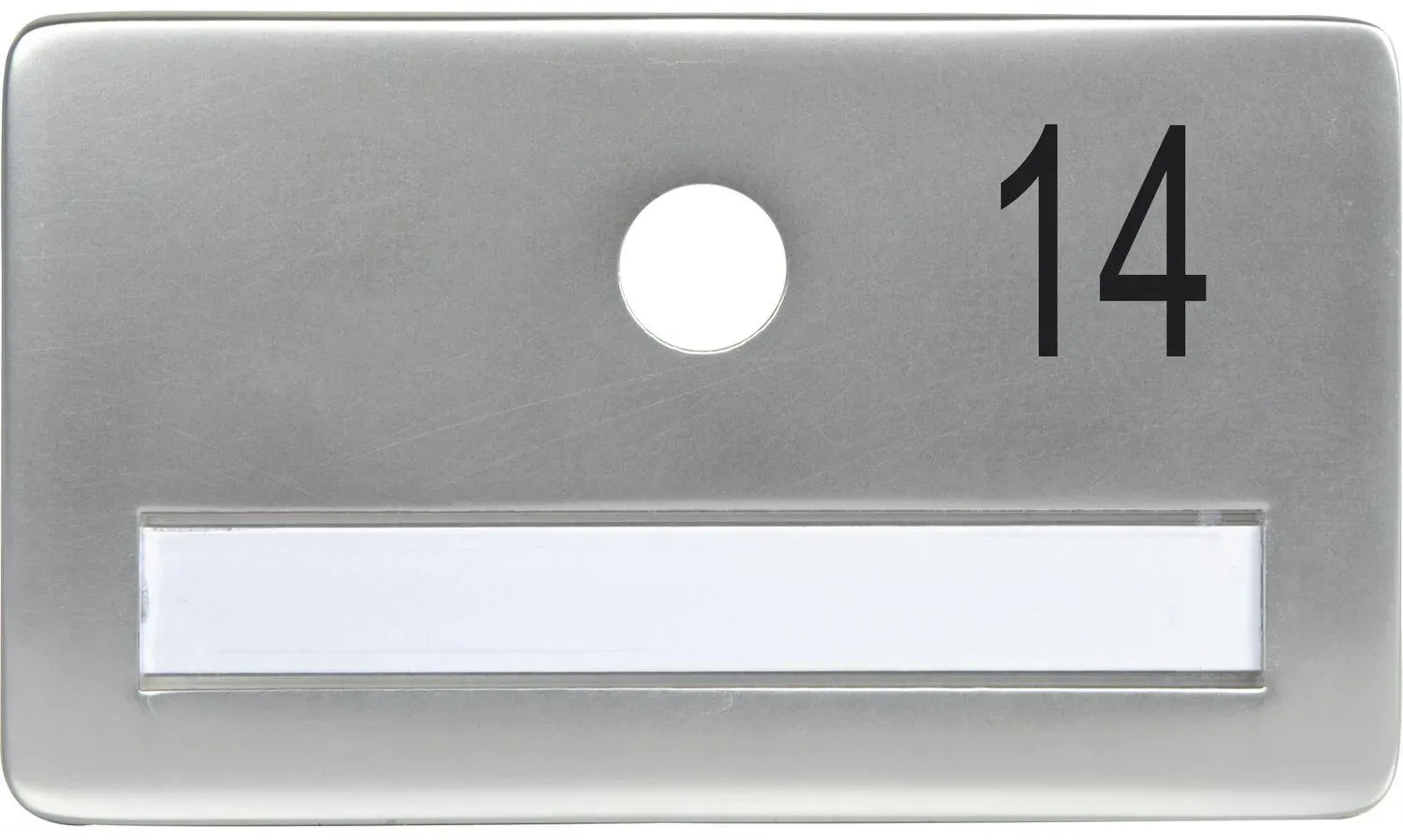 SOLIDO Namensschild ohne Spion, Bohrung ø 14, Alu silber eloxiert, Gravur Nr. 14