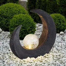 GLOBO Solarleuchte Außen Mondsichel Garten Standlampe Solarlampe Akku schwarz Kugel, Kunststoff braun, LED, BxH 9 x 30,5 cm