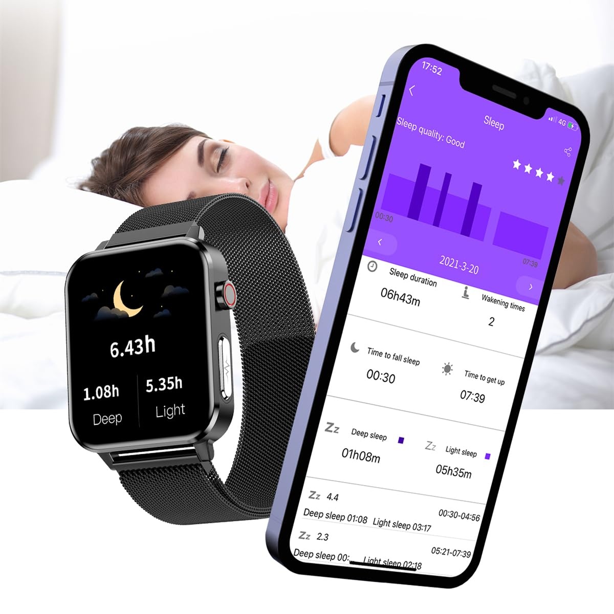 Zeit Vision Care Plus Gesundheitsuhr GPS IP68 wasserdicht für Android und iOS - Smartwatch mit Blutdruckmessung Blutsauerstoffmessung EKG Pulsmesser Vorhofflimmern Schrittzähler - Fitness Tracker
