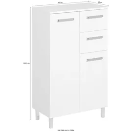 Saphir Unterschrank SAPHIR "Quickset Badschrank mit 2 Türen, 2 Schubladen, 60 cm breit", weiß (weiß glanz), B:60cm H:100,5cm T:33cm, Holzwerkstoff, Schränke, Unterschrank, Badezimmer-Unterschrank inkl. Türdämpfer, Griffe in Chrom Glanz