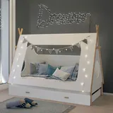 Homestyle4u Kinderbett 90x200 Tipi Bett Hausbett Kinderbett Kiefer Weiß Bettkasten mit Stauraum Kinderzimmer - Weiß