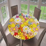 Morbuy Rund Tischdecke Elastisch, 3D Gänseblümchen Rund Tischdecken Wasserdicht Lotuseffekt Abwaschbar Abwischbar Tischtuch für Dekoration Küchentisch Garten Outdoor (Durchmesser 90cm,Mehrfarbig)