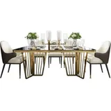 JVmoebel Esstisch Klassiker Tisch Holz mit Edelstahl Tische Hochglanz Wohnzimmer Schwarz, Made in Europa schwarz