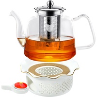 1300ML Glas Teekanne mit keramischem Warmer Set, große Kapazität (45 oz) hitzebeständige Borosilikatglas Teekanne mit abnehmbarem Edelstahl losen Tee Infuser