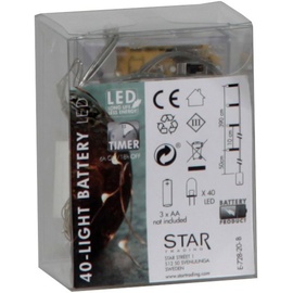 Star Trading LED-Draht-Lichterkette "Dew Drops", 40 warmwhite LED, Draht : silber, Länge ca. 3,9 m, Timer, Batterie